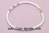 CFN703 9mm - 10mm potato white freshwater pearl & lavender amethyst necklace