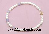 CFN704 9mm - 10mm potato white freshwater pearl & lavender amethyst necklace