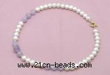 CFN708 9mm - 10mm potato white freshwater pearl & lavender amethyst necklace