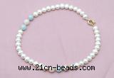 CFN717 9mm - 10mm potato white freshwater pearl & morganite necklace