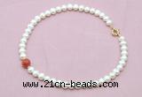 CFN736 9mm - 10mm potato white freshwater pearl & fire agate necklace