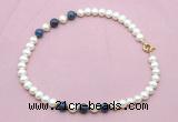 CFN744 9mm - 10mm potato white freshwater pearl & dumortierite necklace