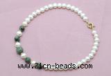 CFN746 9mm - 10mm potato white freshwater pearl & African turquoise necklace