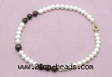 CFN748 9mm - 10mm potato white freshwater pearl & bronzite necklace