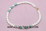 CFN762 9mm - 10mm potato white freshwater pearl & blue sea sediment jasper necklace