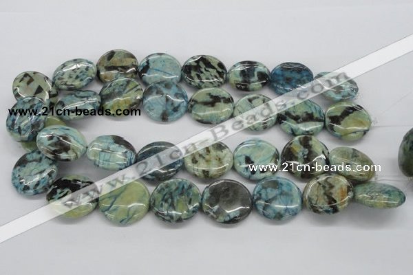 CFS108 15.5 inches 25mm flat round blue feldspar gemstone beads