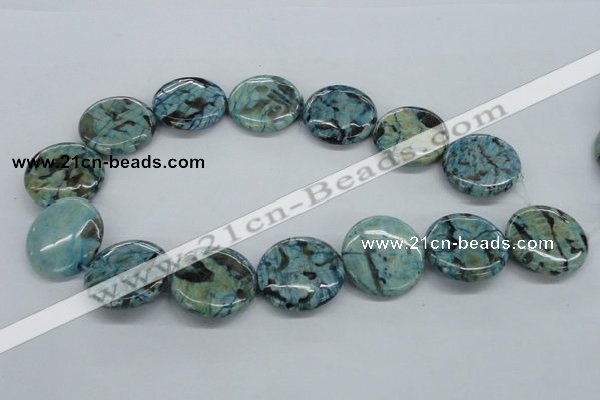 CFS109 15.5 inches 30mm flat round blue feldspar gemstone beads