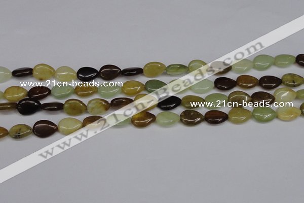 CFW120 15.5 inches 10*14mm flat teardrop flower jade gemstone beads