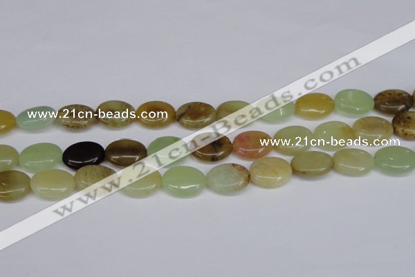 CFW129 15.5 inches 15*20mm flat oval flower jade gemstone beads