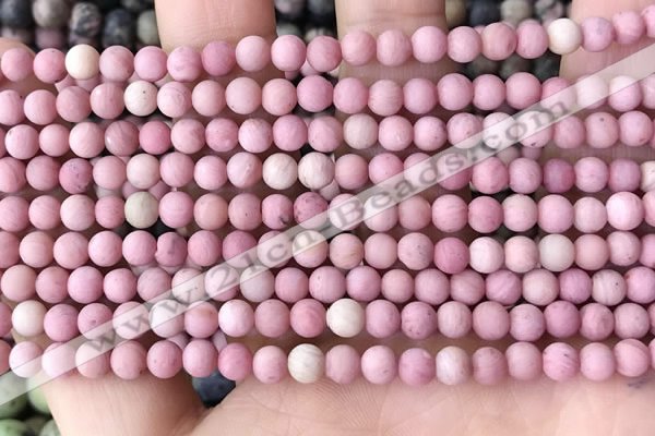 CFW35 15.5 inches 4mm round matte pink wooden jasper beads