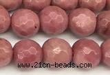 CFW65 15 inches 6mm faceted round pink wooden jasper beads