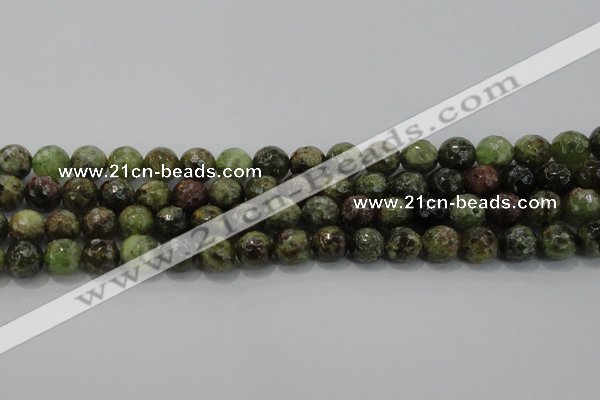 CGA149 15.5 inches 10mm faceted round natural green garnet beads