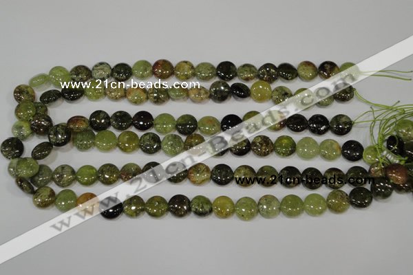 CGA212 15.5 inches 12mm flat round natural green garnet beads