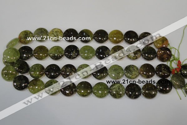 CGA214 15.5 inches 16mm flat round natural green garnet beads