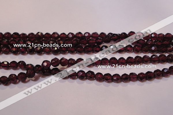 CGA361 14 inches 4mm faceted round natural red garnet beads wholesale