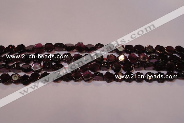 CGA386 15 inches 6mm carved flower natural red garnet beads wholesale