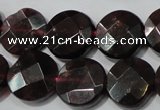 CGA477 15.5 inches 10mm faceted coin natural red garnet beads