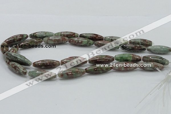 CGA55 15.5 inches 10*30mm rice red green garnet gemstone beads