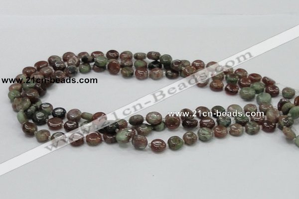 CGA58 15.5 inches 10mm flat round red green garnet gemstone beads