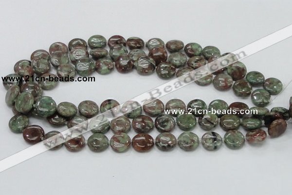 CGA59 15.5 inches 14mm flat round red green garnet gemstone beads