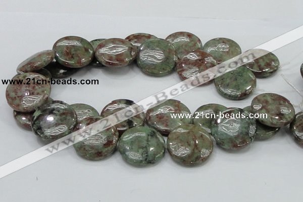 CGA61 15.5 inches 30mm flat round red green garnet gemstone beads
