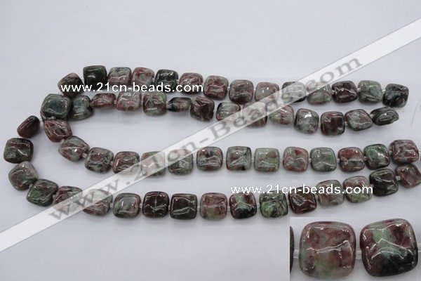 CGA63 15.5 inches 12*12mm square red green garnet gemstone beads