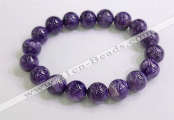 CGB2554 7.5 inches 12mm round charoite gemstone beaded bracelets