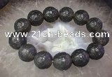 CGB3000 7.5 inches 17mm - 18mm carved round grey agate bracelet