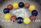 CGB3005 7.5 inches 20mm carved round mixed agate bracelet wholesale