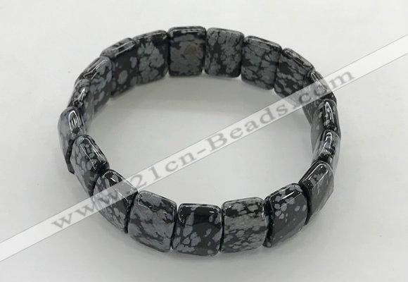 CGB3437 7.5 inches 12*15mm faceted rectangle snowflake obsidian bracelets