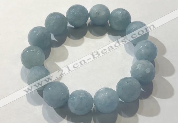 CGB4040 7.5 inches 14mm faceted round aquamarine beaded bracelets
