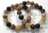 CGB4074 7.5 inches 13mm round mixed rutilated quartz beaded bracelets