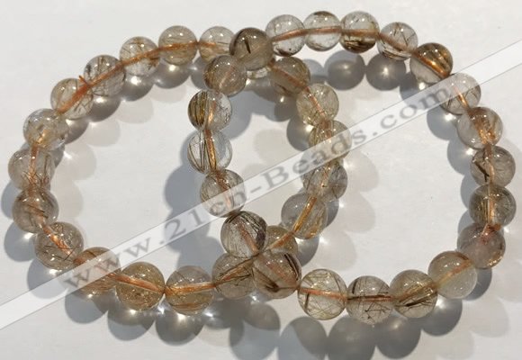 CGB4078 7.5 inches 9mm round golden rutilated quartz beaded bracelets