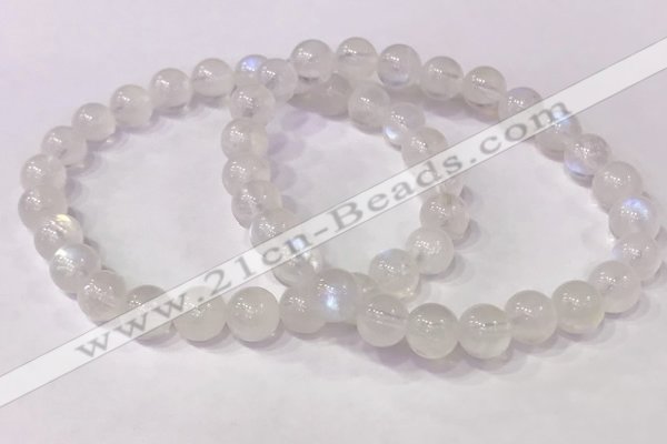 CGB4505 7.5 inches 7mm - 8mm round white moonstone beaded bracelets