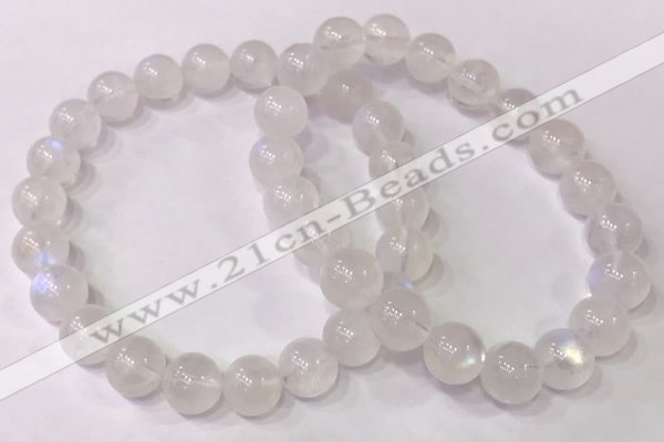 CGB4510 7.5 inches 8mm - 9mm round white moonstone beaded bracelets