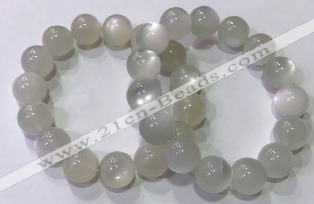 CGB4519 7.5 inches 14mm round white moonstone beaded bracelets