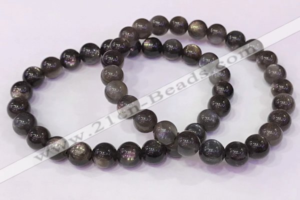 CGB4556 7.5 inches 7mm - 8mm round black sunstone beaded bracelets