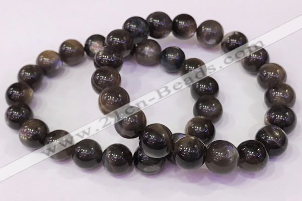 CGB4557 7.5 inches 10mm - 11mm round black sunstone beaded bracelets