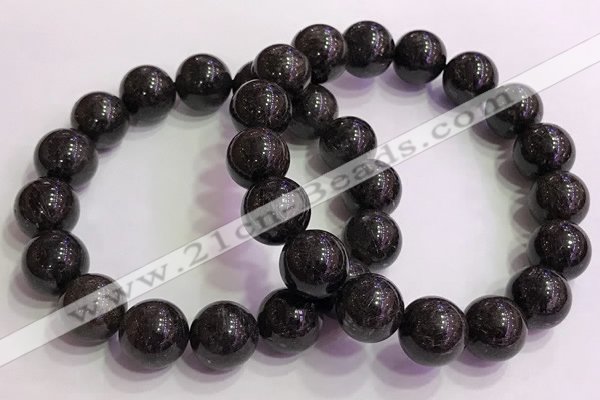 CGB4579 7.5 inches 14mm round black sunstone beaded bracelets