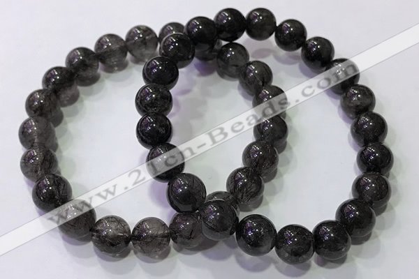 CGB4652 9mm round black rutilated quartz beaded bracelets