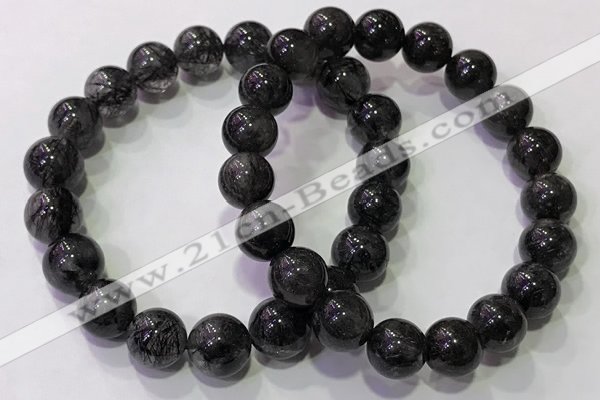 CGB4653 10mm - 11mm round black rutilated quartz beaded bracelets