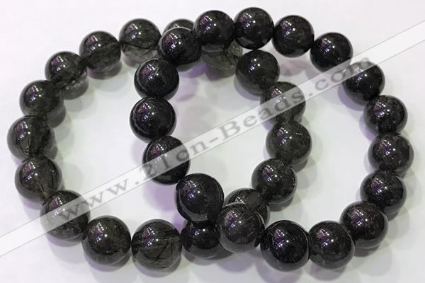 CGB4654 12mm round black rutilated quartz beaded bracelets