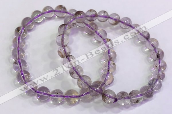 CGB4656 7.5mm - 8mm round purple phantom quartz beaded bracelets