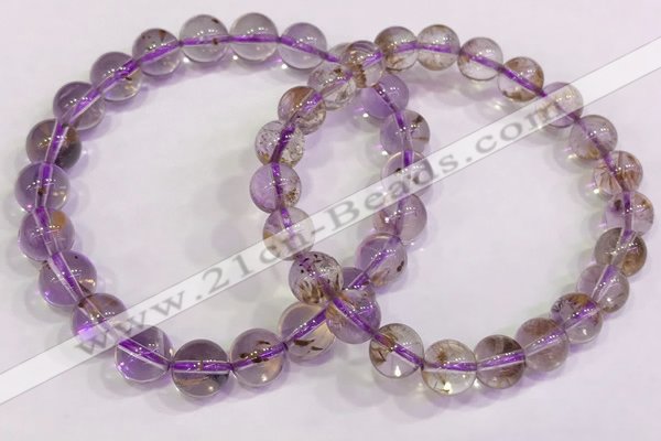 CGB4661 8mm - 9mm round purple phantom quartz beaded bracelets