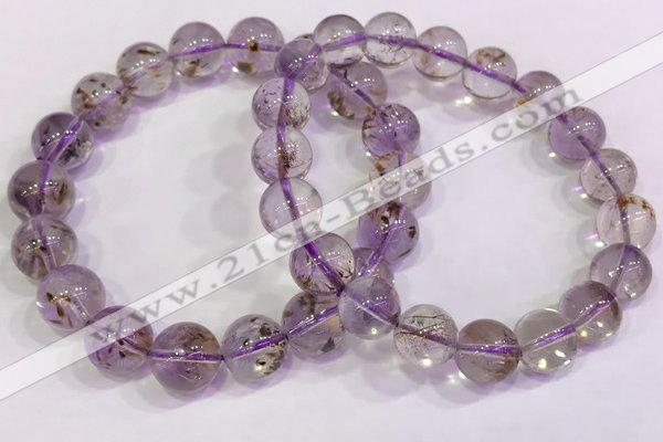 CGB4662 10mm - 11mm round purple phantom quartz beaded bracelets