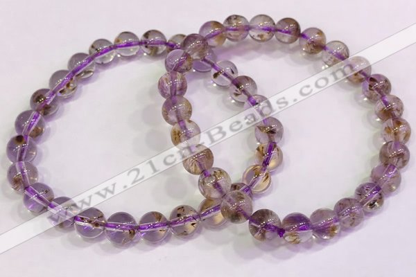 CGB4666 7mm round purple phantom quartz beaded bracelets