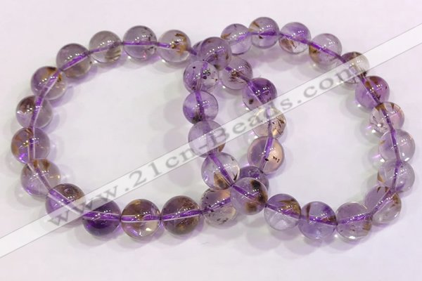 CGB4668 10mm - 11mm round purple phantom quartz beaded bracelets