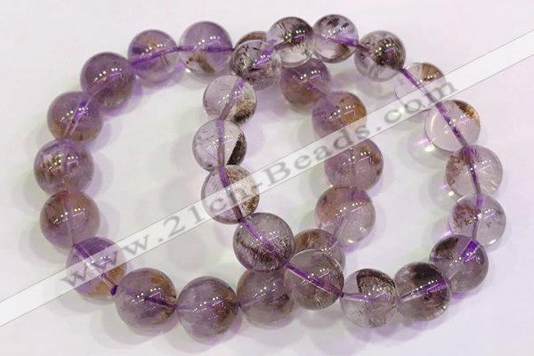 CGB4669 12mm - 13mm round purple phantom quartz beaded bracelets