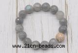 CGB5664 10mm, 12mm faceted labradorite beads with zircon ball charm bracelets