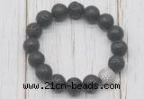 CGB5681 10mm, 12mm black lava beads with zircon ball charm bracelets
